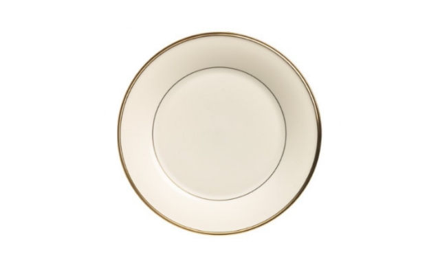 6 inch plate, China, Ivory with Gold Rim